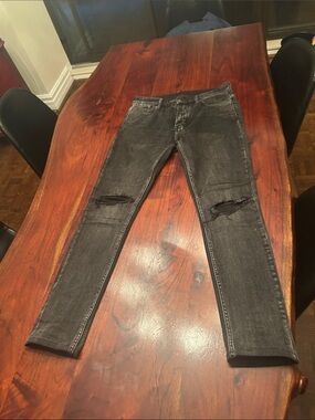 Ksubi Black Washed Skinny Jeans with Knee Rips